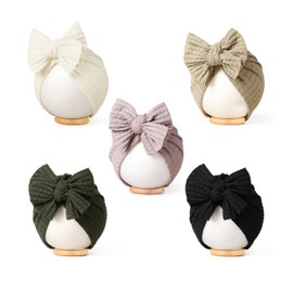 ZURLEFY Pink Baby Girls Hair Bow Turban Hat Set, Green Top Bow Head Wrap Beanie Hats, India Caps for Infant Toddlers (71-05)