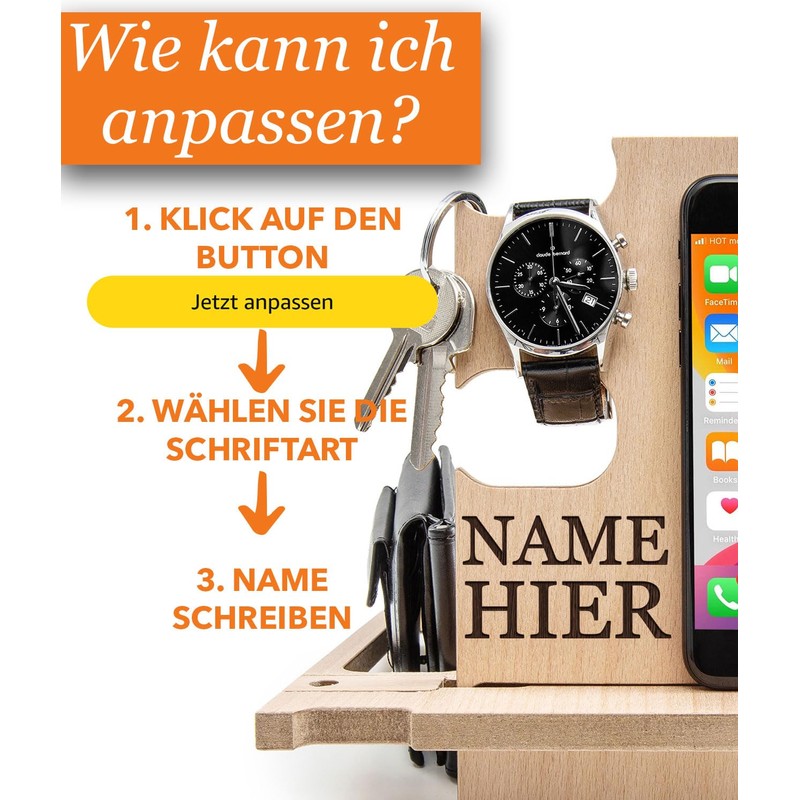 Personalisierte Docking Station Holz – Geschenk für Männer zum Geburtstag
