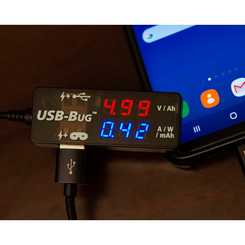 Triplett USB-Bug Dual-Output Inline USB-A Tester with Data Masking Port