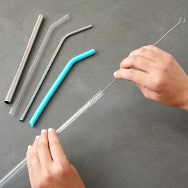 Juvale Straw Cleaner Brush - 12 In, Silver & White, 4-Pack - Stainless Steel Straw Cleaner Brush for Water Bottles & Pipes with Flexible Nylon Tip for Narrow Openings