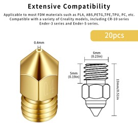 For MK8 Ender 3 Nozzles, 20 Pcs 0.4mm 3D Printer Brass Hotend Nozzles, Brass Nozzle Kit for Creality Ender 3/Ender 3 V2/Ender 3 Pro/Ender 3 Max/Ender 5 Pro/Ender 3 S1/Ender 3 Neo/CR-10S
