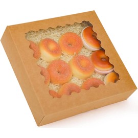 Gcardist Auto-pop Up Brown 20.3x20.3x6.4cm 12Pcs Cookie Box with Window Pastry Macaron Bakery Box For Packaging (8x8x2.5 inch)