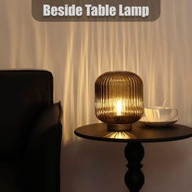 WESJO Battery Operated Lamp, Small Table Lamp with LED Bulb, Battery Powered Lamp Cordless Decorative Glass Beside Lamp for Bedroom Living Room Hallway (Brown)