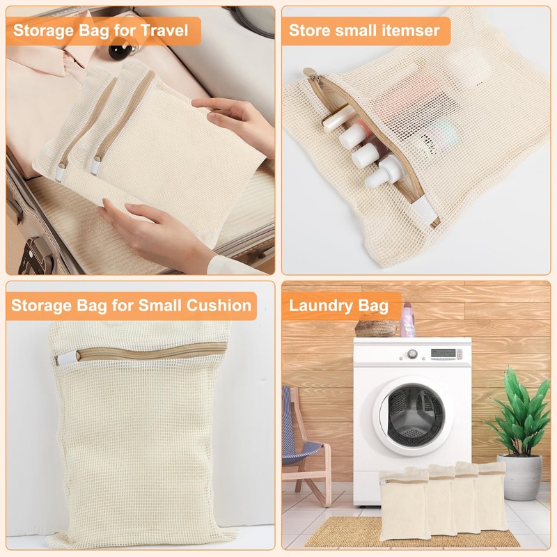 4 Piece Small, Durable Organic Cotton Mesh Laundry Bag with