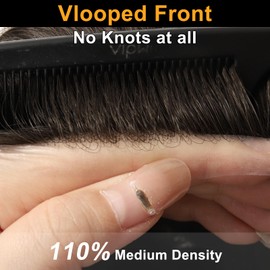 BEEOS 0.08mm Thin Skin Toupee Hair for Men, 8x10 Inch Human Hair System for Men 110% Medium Density #2 Dark Brown, Vlooped Front Natural Hairline Mens Hairpiece