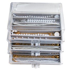 YUFONG Necklace Holder Organizer, Dustproof Necklace Box Velvet Necklace Organizer Box with Lid Clear Acrylic Dustproof Stackable Jewelry Displays for Necklaces Chain Display (Gray, 3 Drawer)