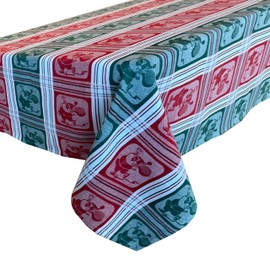 Lintex Shabby Chic Vintage Santa Cotton Jacquard Fabric Tablecloth - Whimsical Santa Claus Easy Care Heavy Weight Cotton Kitchen and Dining Room Tablecloth, 60” x 84” Oblong/Rectangle