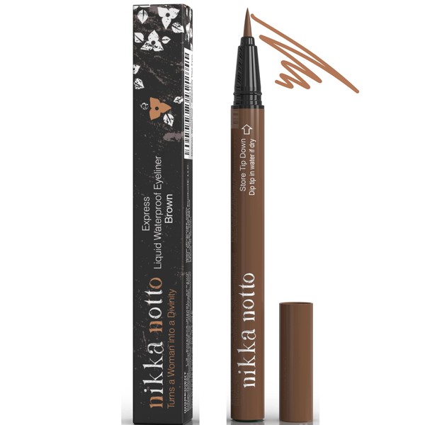 Nikka Notto Liquid Eyeliner Waterproof Pen“Nude Look”, Satin Brown. 3x More Liquid 0.070Fl.oz