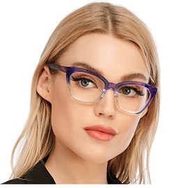 AQWANO Oversized Cat Eye Reading Glasses Women Blue Light Blocking, Filter UV Ray/Glare Computer Readers Fashion, Purple 3.0