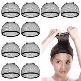PAVIKE Wig Net, Set of 10, Black Wig, Dedicated Net, Wig Cap, Tubular Type, Black, Mesh, Unisex, Hair Bundle, One Size Fits Most, Accessory for Wig
