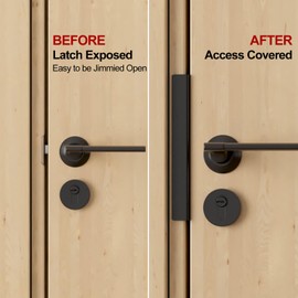 MOSECYOU Door Latch Guard Plate 12” with 1” Offset Cover, Protector Shield for Door Knob/Deadbolt/Mortise/Double Door Lock, Outswing Door Security, Heavy Duty Version(1 Pack)