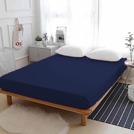 APEX FURNISHINGS Fitted Sheet Double, Navy blue, 100% Egyptian Cotton deep fitted sheets double bed 300 Thread Count 300 TC Easy Care, Breathable Bed Sheets (140x190cm)