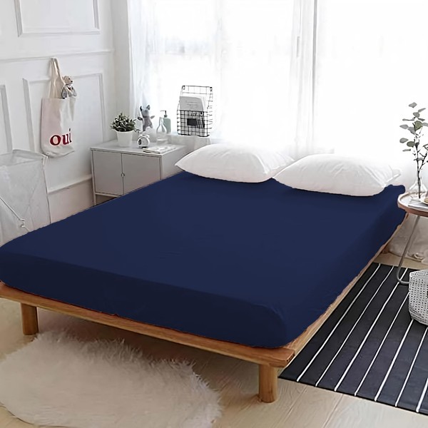 APEX FURNISHINGS Fitted Sheet Double, Navy blue, 100% Egyptian Cotton