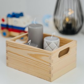 LAUBLUST Wooden Box without Lid - Natural - 20 x 15 x 10 cm - Basket Storage - Wooden Box Small - Vintage Decoration - with Handles