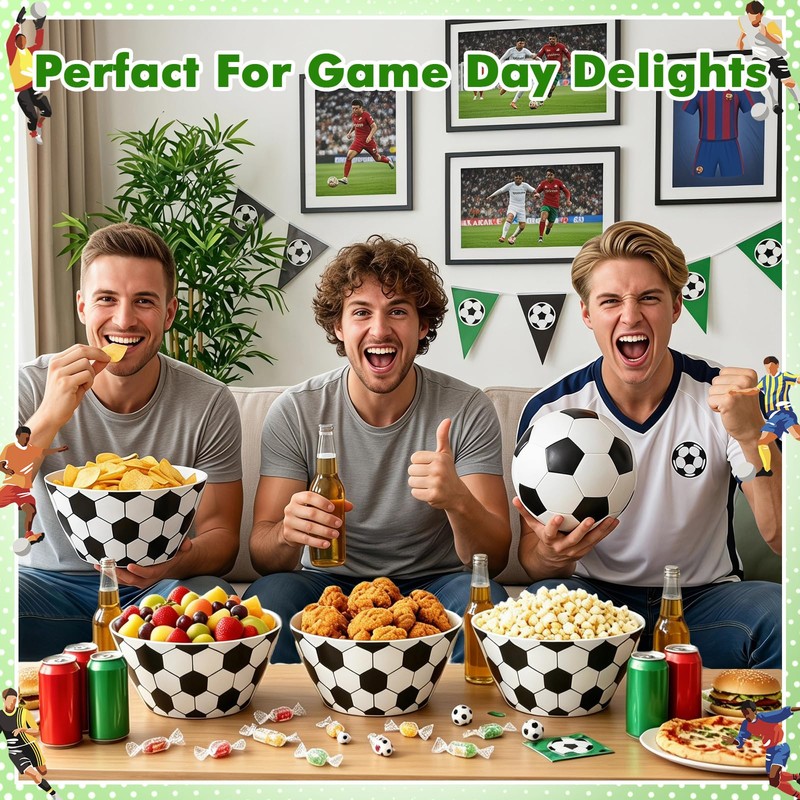 4-Pack Large Soccer Serving Bowls, Reusable 9.45" Melamine Snack Bowls