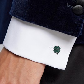 Four Clover Leaf Cufflinks Sterling Silver Black Green Shamrock Tuxedo Cufflinks for Husband Father Brother