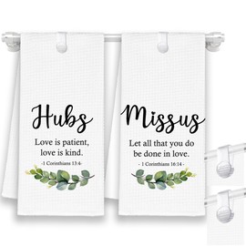 Xmsaitar Christian Hubs And Missus Couple Kitchen Towels Set of 2, Couple Rustic Hand Towels Gifts for Bathroom Wedding Anniversary Valentines,Eucalyptus Leaf Mr Mrs Dish Towels Decor for Home 16x24in