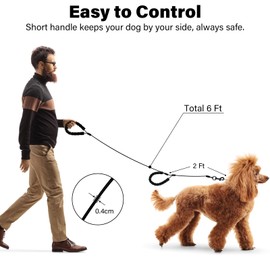 SUNDEE 1.8m Rope Dog Lead with 2 Comfortable Padded Handles for Large and Medium Pets, Strong Chew Proof Leash for Training Control or Walking,Heavy Duty Steel with Retractable Buckle-Black