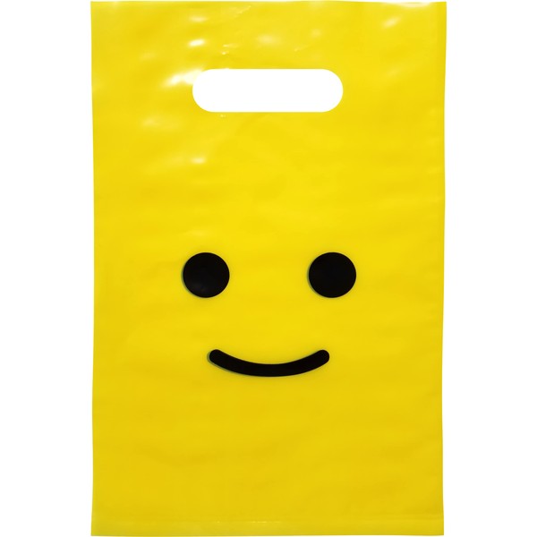L LIFETIME Smile! Yellow Party Favors Bags Super Strong 24 Pack Loot Birthday Emoji Treat Plastic Bag, 9 x 6 inch - Birthday Gift Bag for Kids Boys and Girls - Plastic Gift Bags with Handles