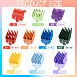 BEIQIYA 10pcs Professional Hair Clipper Guards, Nylon Barber Guards Trimmer Set, 1/16" to 1" Barber Cutting Guides Accessories for Most Wahl Hair Clippers- Multicolor