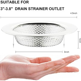 Kitchen Sink Strainer Stainless Steel, LASSHSWA Kitchen Sink Drain Strainer, Sink Strainers for Kitchen Sinks with Large Wide Rim 4.5" Diameter (2 Pack)