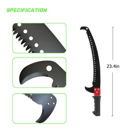 Hand Pruning Saw，RazorTOOTH Pruning Saw，Extension Pole Tree Trimmer Saw Attachment（Pole Saw Head） ， Curved Blade Hand Saw，Can Cut Branches With a Diameter Of 7 Inches.23.4in With handle