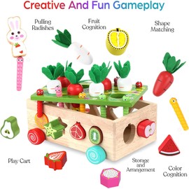 Toddlers Montessori Toys for 1 2 3 4 Year Old, Multifunctional Orchard Toy Car Wooden Educational Toys Boys and Girls, Shape Sorting Toys Preschool Learning Fine Motor Skills Game Kids Gifts