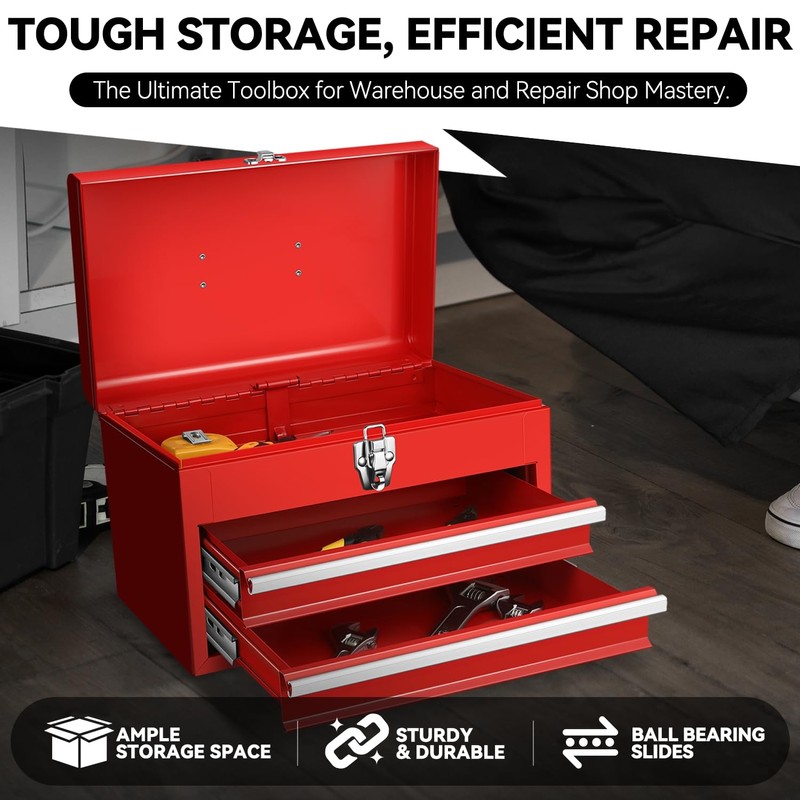 Auto Dynasty 14" Portable Tool Box Steel Metal Tool Boxes
