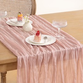 Loopiske 3pcs Dusty Pink Cheesecloth Table Runner10FT Boho Rustic Gauze Cheese Cloth Long Table Runner 35x120 Inch for Spring Wedding Party Bridal Baby Shower Birthday Home Decor