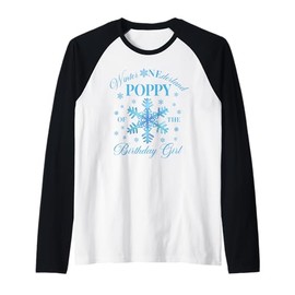 Mens Poppy of The Birthday Girl Snowflakes Winter Onederland Raglan Baseball Tee