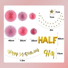 Half Birthday Decoration, Birthday Decoration Set, Happy 1/2 Birthday Letters, Garland, Paper Fan, Includes Paper Fan, Boy and Girl, Simple Birthday Decoration Set