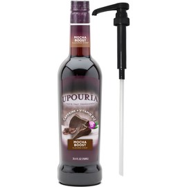 Upouria Mocha Boost Coffee Syrup Flavoring, 100% Vegan, Gluten-Free, Kosher, 750 mL Bottle - Coffee Syrup Pump Included