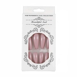 Brishow long false nails, ballerina false nails, pure colour, acrylic press, full cover, stick on nails, 24 pieces for women and girls