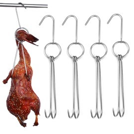 NUOMI 4 Pcs Stainless Steel Meat Hooks with Double Hook Poultry Roast Duck Bacon Hanging Hook Grill Hanger for Drying, Cooking, BBQ, M-11.5 ”,Cooking Utensils, Namely, Grills