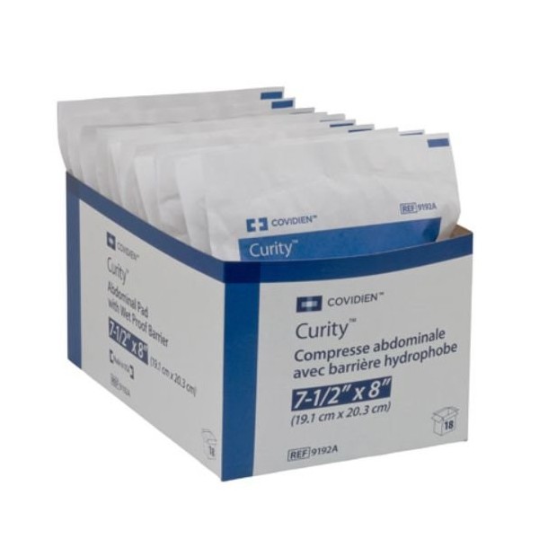 Covidien 9192A Curity Abdominal Pads with Wet Proof Barrier, Sterile, 7-1/2" x 8" Size (Pack of 216)
