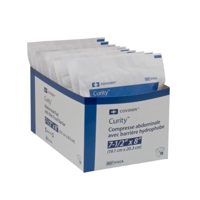 Covidien 9192A Curity Abdominal Pads with Wet Proof Barrier, Sterile, 7-1/2" x 8" Size (Pack of 216)