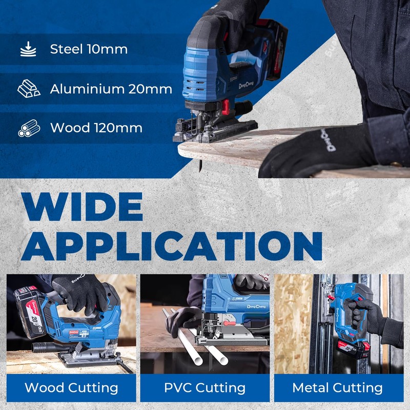 Dong Cheng 20V Brushless Jigsaw, 26mm Stroke, 800-3500 SPM, 0-45°