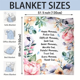 AuraCasa Inspirational Christian Blanket 50x60 inches – Floral Flannel Throw with Faith Quotes – Religious Gift for Women, Mom, Grandma, Friends, Prayer Blanket