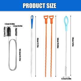 5 Pcs Drain Unblocker Tools, 155 cm Double-Head Pipe Brush, 2 pcs 50 cm Drain Hair Clog Remover, 45 cm Sink Unblocker Brush, 20cm Stiff Brush, Reusable Cleaning Tools for Bathroom Shower Kitchen