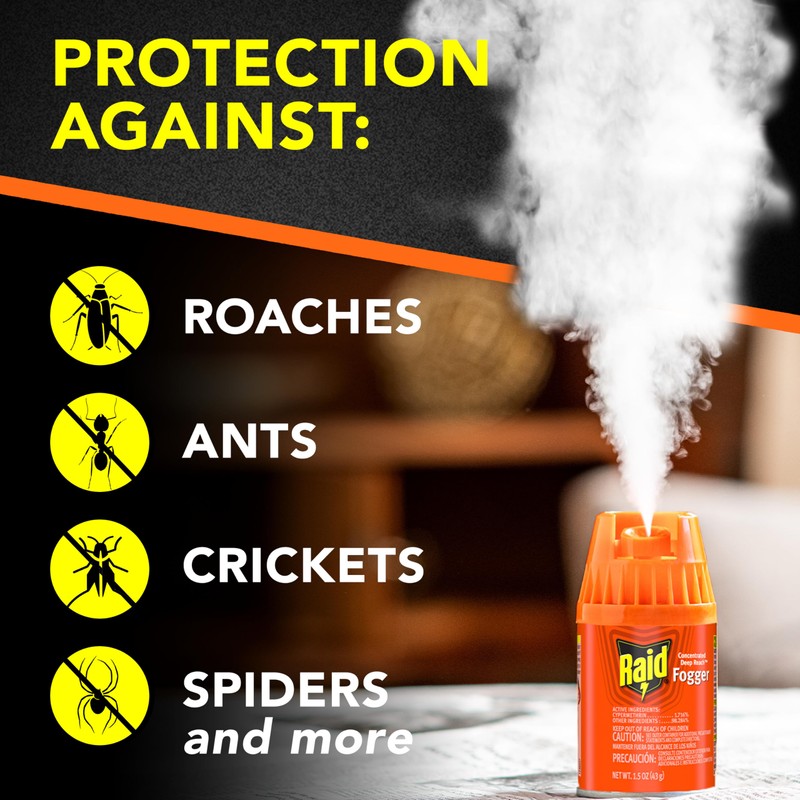 Raid Concentrated Deep Reach Pest Killer & Roach Foggers, For