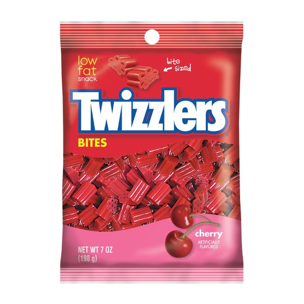 TWIZZLERS Bites, Cherry Flavored Licorice Candy, 7 Ounce Packet (Pack of 12)