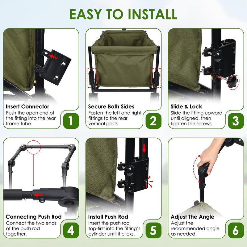Adjustable Wagon Push Handle Attachment - Foldable Universal Push Pull