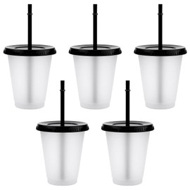 TSLBW 5 Pcs Colorful Plastic Cups Reusable with Lid Straws Colorful Shatterproof Party Cups Drinking Cups Party Tableware Camping Tableware Kids