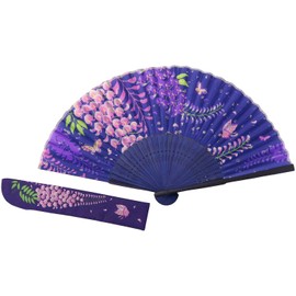 Kyoyu Folding Fan Case, Bag Holder Set, Japanese Clothing, Japanese Pattern, Yukata, Silk, Floral Pattern, Wisteria Purple