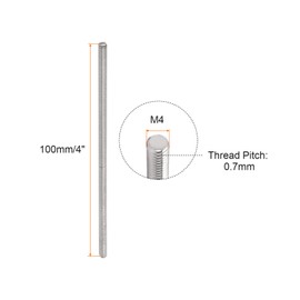 Rebower Fully Threaded Rod 304 Stainless Steel Rod Bar Studs, [for Clamps and U-Bolts] - M4 x 100mm Male Threaded /Silver/5Pack