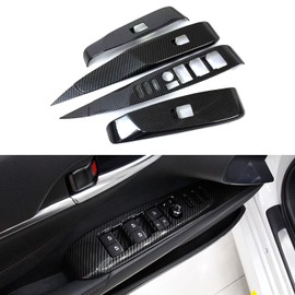 BoxCheer 4 PCS Car Window Control Panel Cover for Toyota Camry 2018-2024 Door Lock Switch Trim Armrest Window Lift Down Control Switch Accessories with Seat Memory Button - Black Carbon Fiber Pattern
