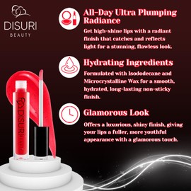 DISURI Beauty Ultra Plumping Girls Lip Gloss - Best Lip Plump Gloss with Non-Sticky Formula - Get Ultra Shine with Plump Lip gloss - 1.3 FL Oz Lip Gloss for Girls & Women - (Pomegranate Pop 04)