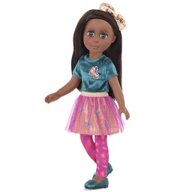 Glitter Girls – 14-Inch Fashion Doll – Black Hair & Green Eyes – Shiny Top & Pom – Pom Skirt – Roller Skate Outfit & Medium – Dark Skin Tone – 3+ Years– Odessa