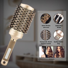 Aozzy 9Pcs Curly Hair Brush Set, Hair Brushes for Women, Round Brush for Blow Drying, Paddle Brush, Fit for Detangling Wet Long Thick Hair, Spray Bottle for Curly Wavy Hair, Family Daily Care (Golden)