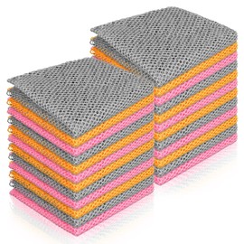Norme 24 Pcs Mesh Cloth Dishes Dish Washing Net Washing Scrubbers Netted Dish Cloths Sponge for Washing Non Scratch Dish Rags Scourer for Kitchen Fast Drying, 3 Colors
